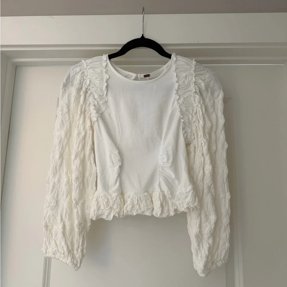 Free People Olivia Contrast Stitch Knit Top White Boho Blouse XS